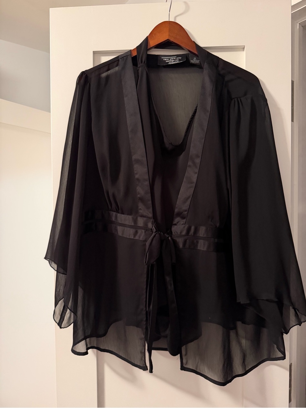 Black Sheer Tie-Front Blouse